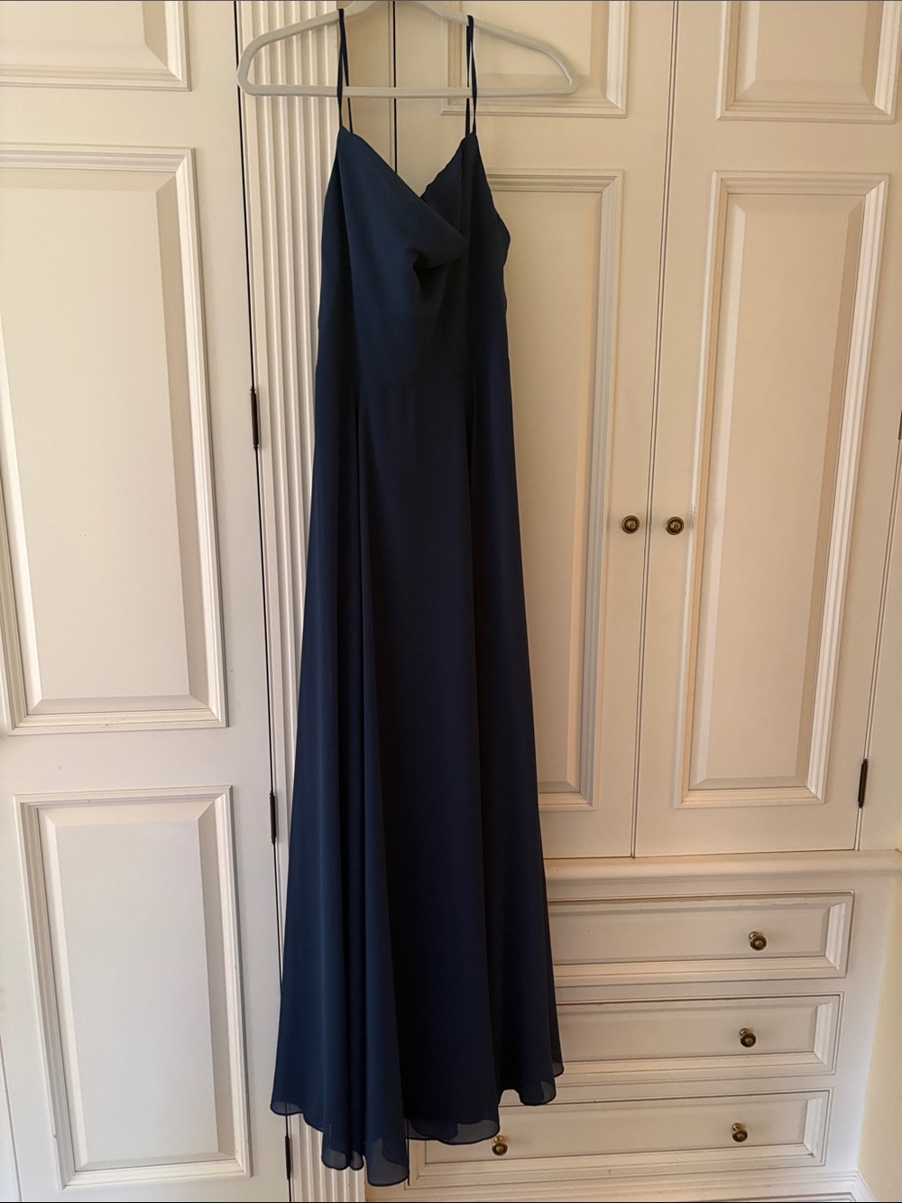 Amsale Dark Navy Chiffon Spaghetti Strap Dress